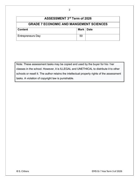 Economic and Management Sciences Gr. 7 Assessment Task 2026 Term 3 - Image 2