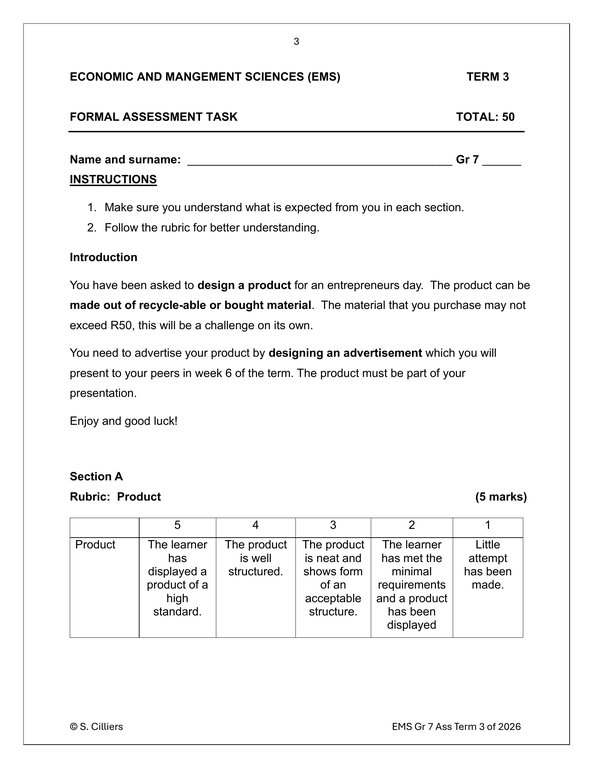 Economic and Management Sciences Gr. 7 Assessment Task 2026 Term 3 - Image 3