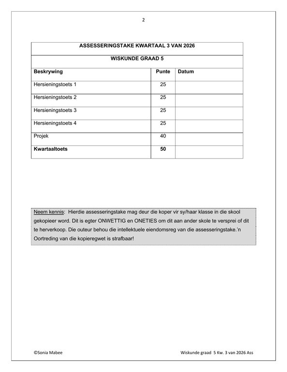 Wiskunde Gr. 5 Assesseringstaak 2026 Kwartaal 3 - Image 2