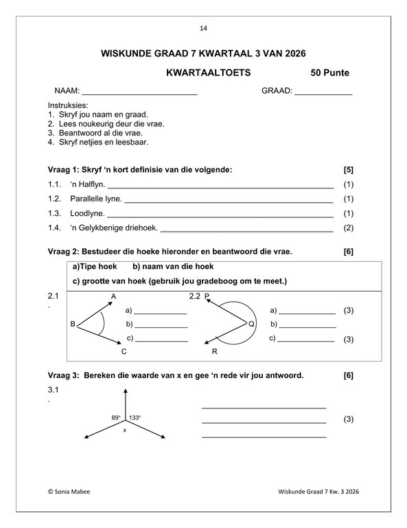 Wiskunde Gr. 7 Assesseringstaak 2026 Kwartaal 3 - Image 3