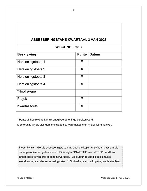 Wiskunde Gr. 7 Assesseringstaak 2026 Kwartaal 3 - Image 2