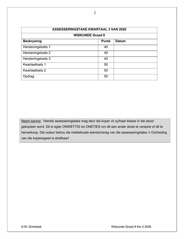 Wiskunde Gr. 8 Assesseringstaak 2026 Kwartaal 3 - Image 2