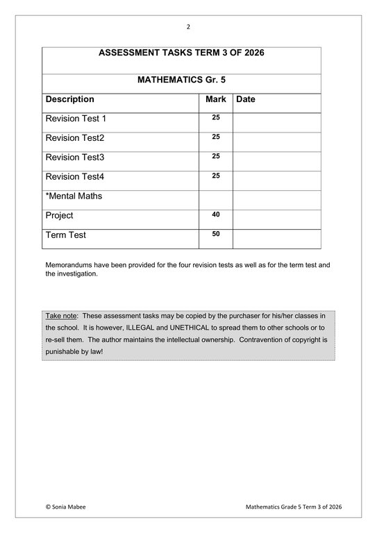 Mathematics Gr. 5 Assessment Task 2026 Term 3 - Image 2