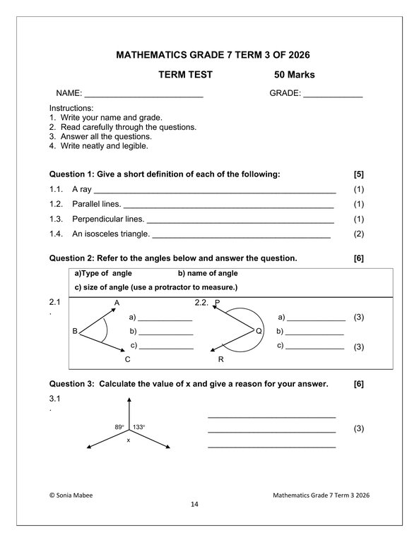 Mathematics Gr. 7 Assessment Task 2026 Term 3 - Image 4