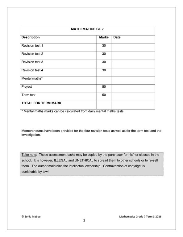 Mathematics Gr. 7 Assessment Task 2026 Term 3 - Image 2