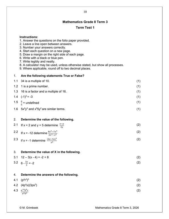 Mathematics Gr. 8 Assessment Task 2026 Term 3 - Image 3