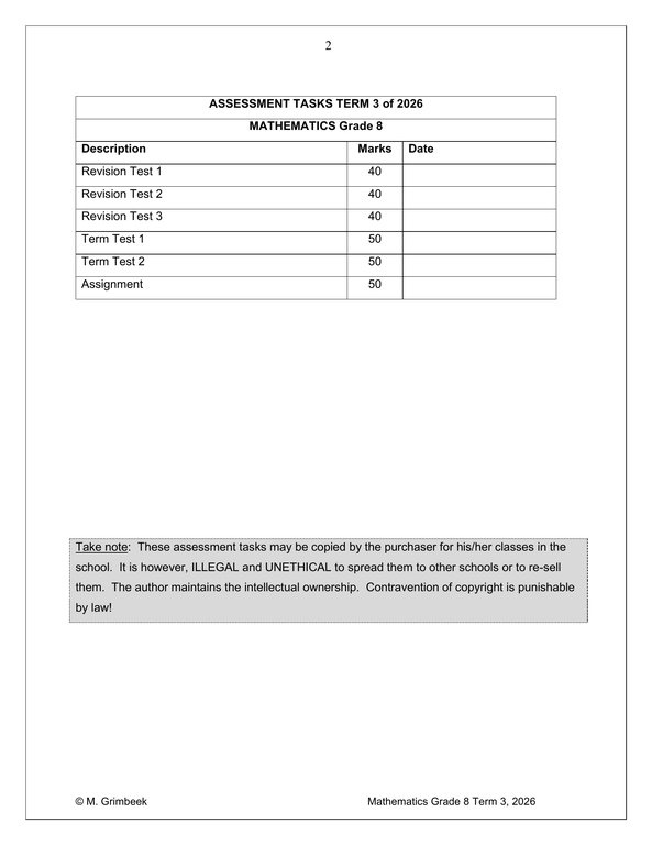 Mathematics Gr. 8 Assessment Task 2026 Term 3 - Image 2