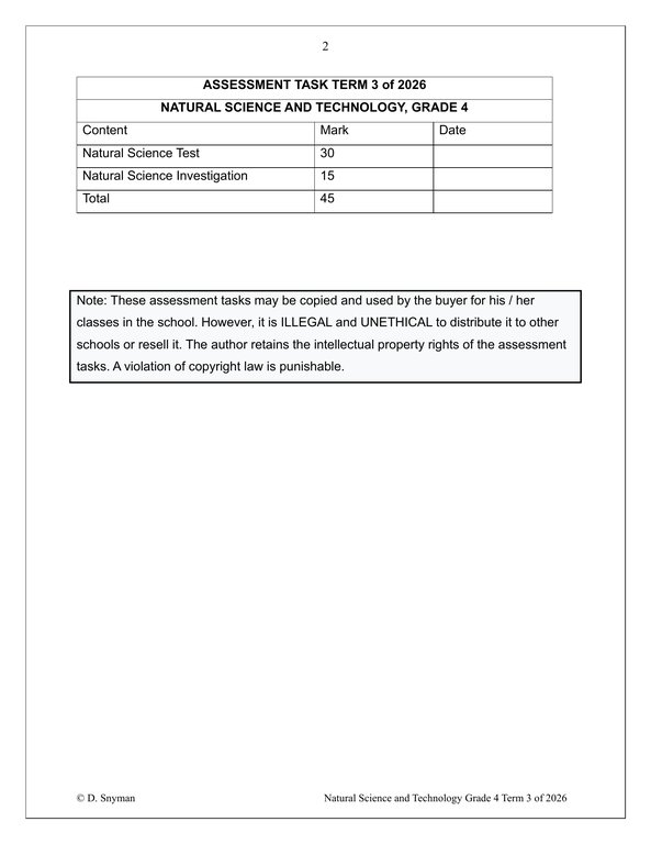 Natural Sciences and Technology Gr. 4 Assessment Task 2026 Term 3 - Image 2
