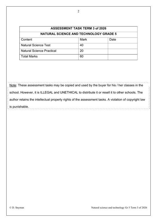 Natural Sciences and Technology Gr. 5 Assessment Task 2026 Term 3 - Image 2