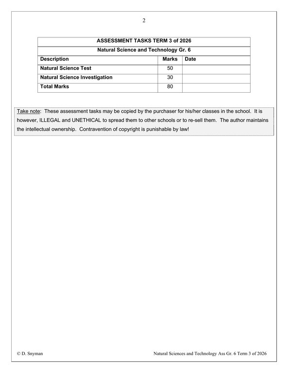 Natural Sciences and Technology Gr. 6 Assessment Task 2026 Term 3 - Image 2
