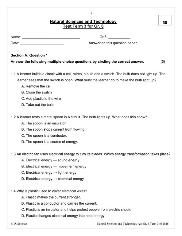 Natural Sciences and Technology Gr. 6 Assessment Task 2026 Term 3 - Image 3