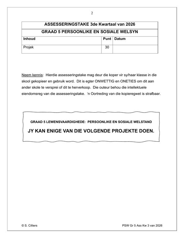 Lewensvaardighede (PSW) Gr. 5 Assesseringstaak 2026 Kwartaal 3 - Image 2