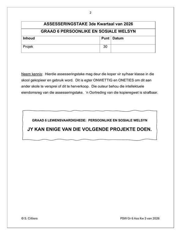 Lewensvaardighede (PSW) Gr. 6 Assesseringstaak 2026 Kwartaal 3 - Image 2