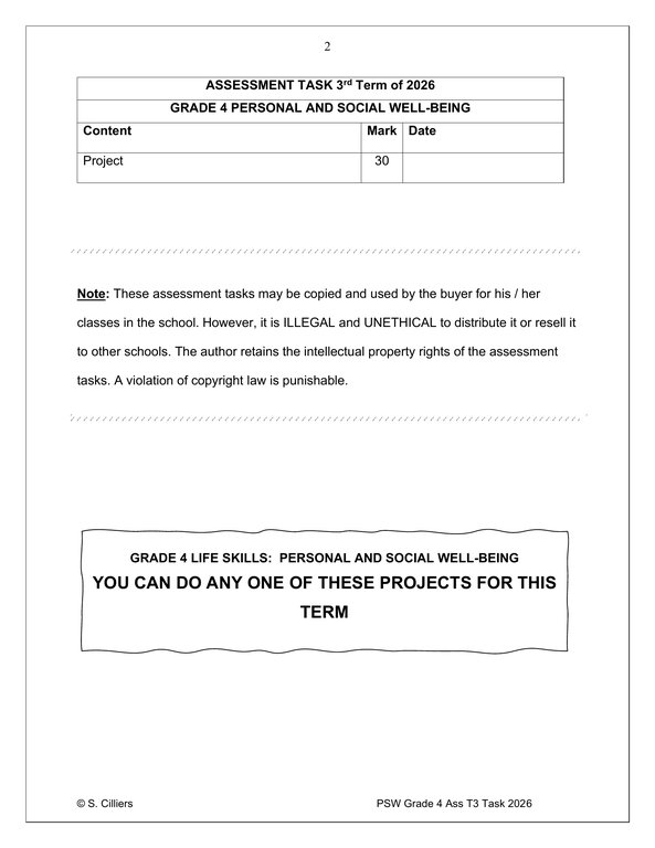 Life Skills (PSW) Gr. 4 Assessment Task 2026 Term 3 - Image 2