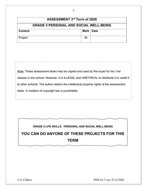 Life Skills (PSW) Gr. 5 Assessment Task 2026 Term 3 - Image 2