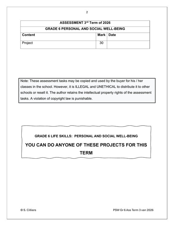 Life Skills (PSW) Gr. 6 Assessment Task 2026 Term 3 - Image 2