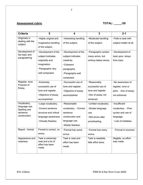 Life Skills (PSW) Gr. 6 Assessment Task 2026 Term 3 - Image 5