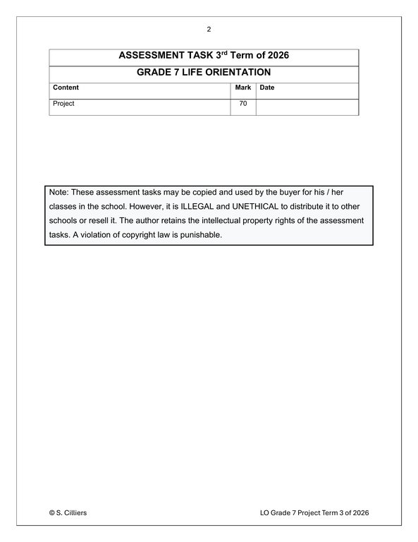 Life Skills (PSW) Gr. 7 Assessment Task 2026 Term 3 - Image 2
