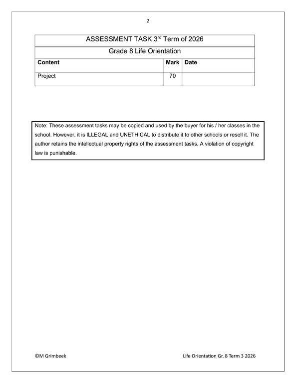 Life Skills (PSW) Gr. 8 Assessment Task 2026 Term 3 - Image 2