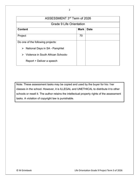 Life Skills (PSW) Gr. 9 Assessment Task 2026 Term 3 - Image 2
