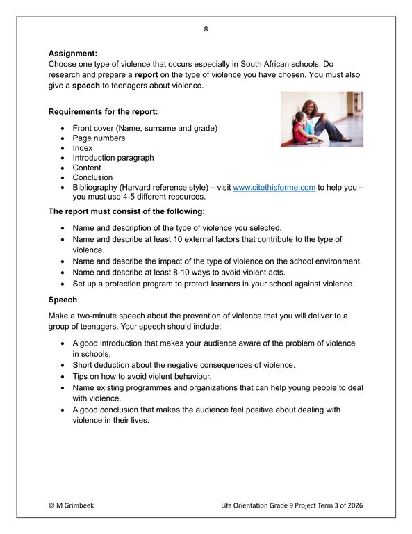 Life Skills (PSW) Gr. 9 Assessment Task 2026 Term 3 - Image 5