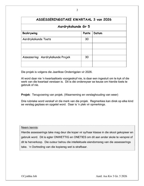 Sosiale Wetenskap Aardrykskunde Gr. 5 Assesseringstaak 2026 Kwartaal 3 - Image 2
