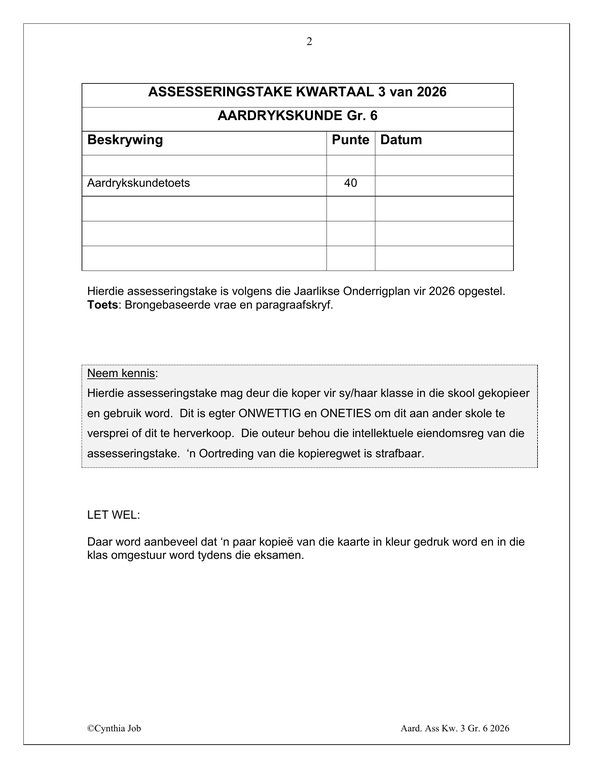 Sosiale Wetenskap Aardrykskunde Gr. 6 Assesseringstaak 2026 Kwartaal 3 - Image 2