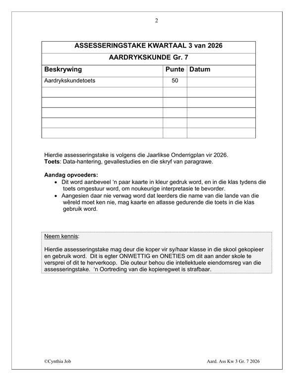 Sosiale Wetenskap Aardrykskunde Gr. 7 Assesseringstaak 2026 Kwartaal 3 - Image 2