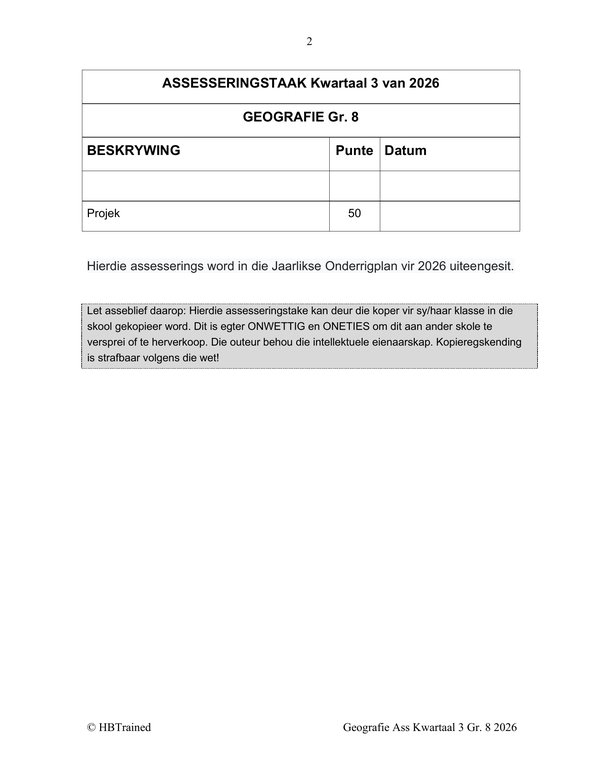 Sosiale Wetenskap Aardrykskunde Gr. 8 Assesseringstaak 2026 Kwartaal 3 - Image 2
