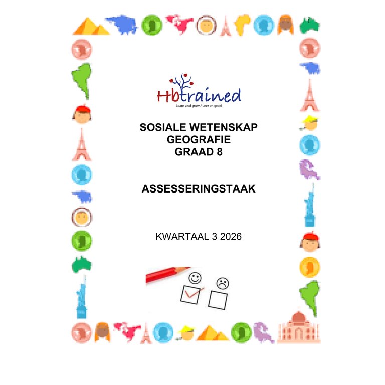 Sosiale Wetenskap Aardrykskunde Gr. 8 Assesseringstaak 2026 Kwartaal 3