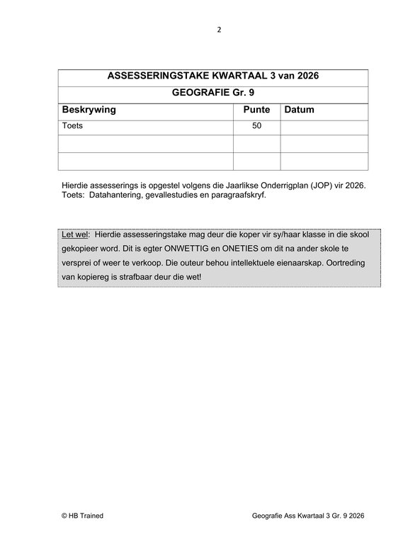 Sosiale Wetenskap Aardrykskunde Gr. 9 Assesseringstaak 2026 Kwartaal 3 - Image 2
