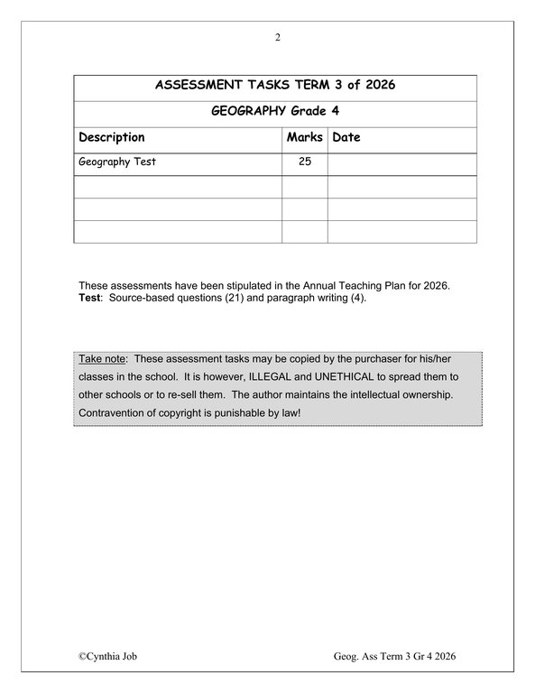 Social Sciences Geography Gr. 4 Assessment Task 2026 Term 3 - Image 2