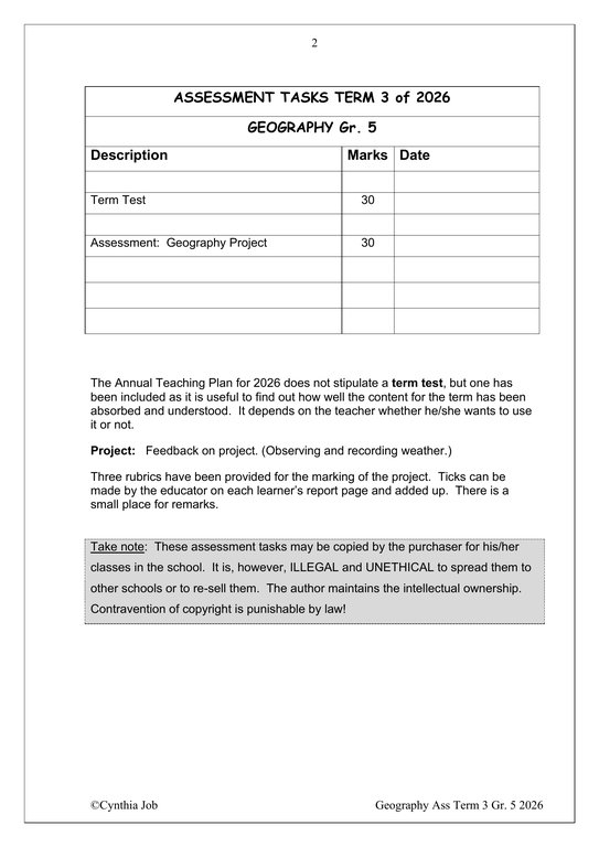 Social Sciences Geography Gr. 5 Assessment Task 2026 Term 3 - Image 2