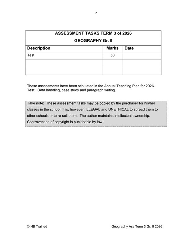 Social Sciences Geography Gr. 9 Assessment Task 2026 Term 3 - Image 2
