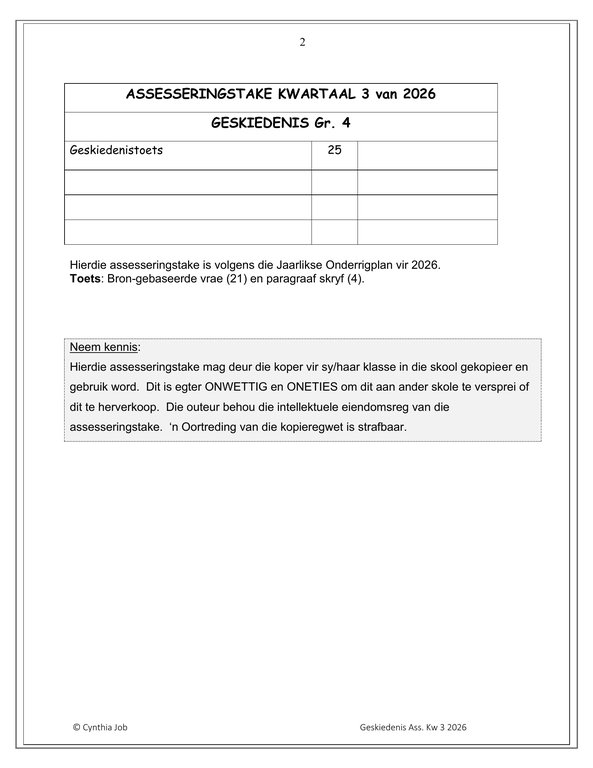 Sosiale Wetenskap Geskiedenis Gr. 4 Assesseringstaak 2026 Kwartaal 3 - Image 2