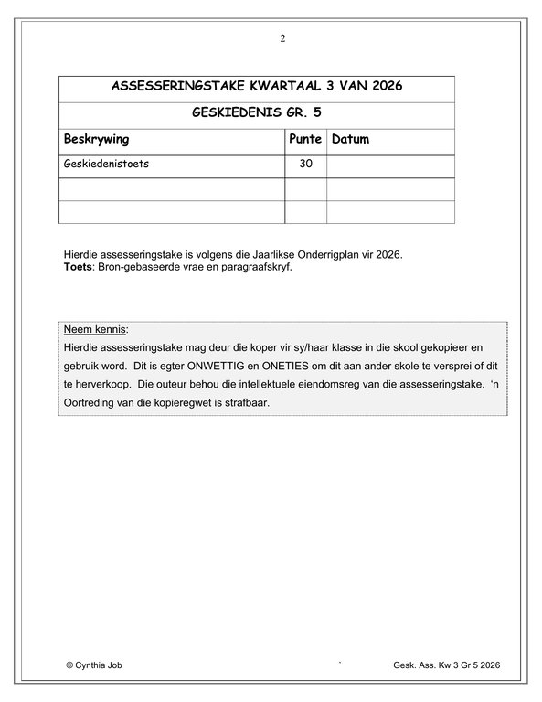 Sosiale Wetenskap Geskiedenis Gr. 5 Assesseringstaak 2026 Kwartaal 3 - Image 2