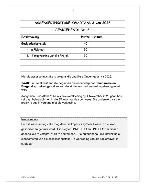 Sosiale Wetenskap Geskiedenis Gr. 6 Assesseringstaak 2026 Kwartaal 3 - Image 2