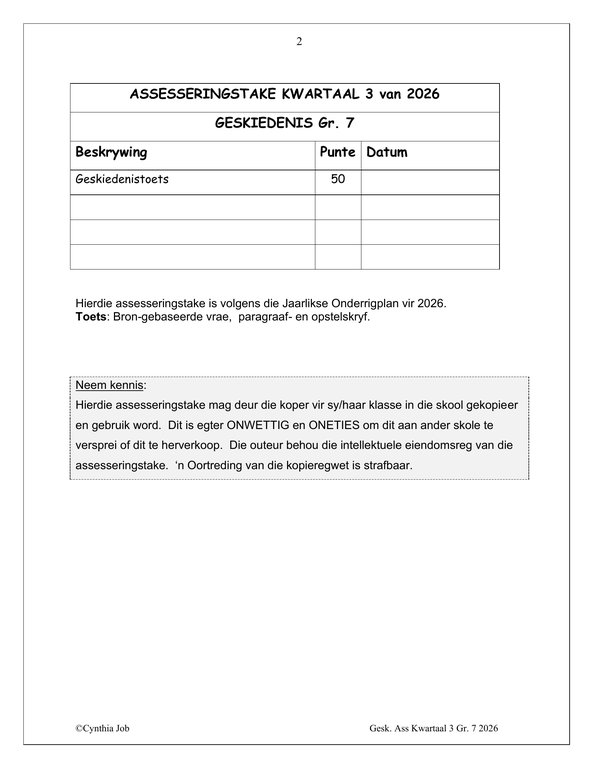 Sosiale Wetenskap Geskiedenis Gr. 7 Assesseringstaak 2026 Kwartaal 3 - Image 2