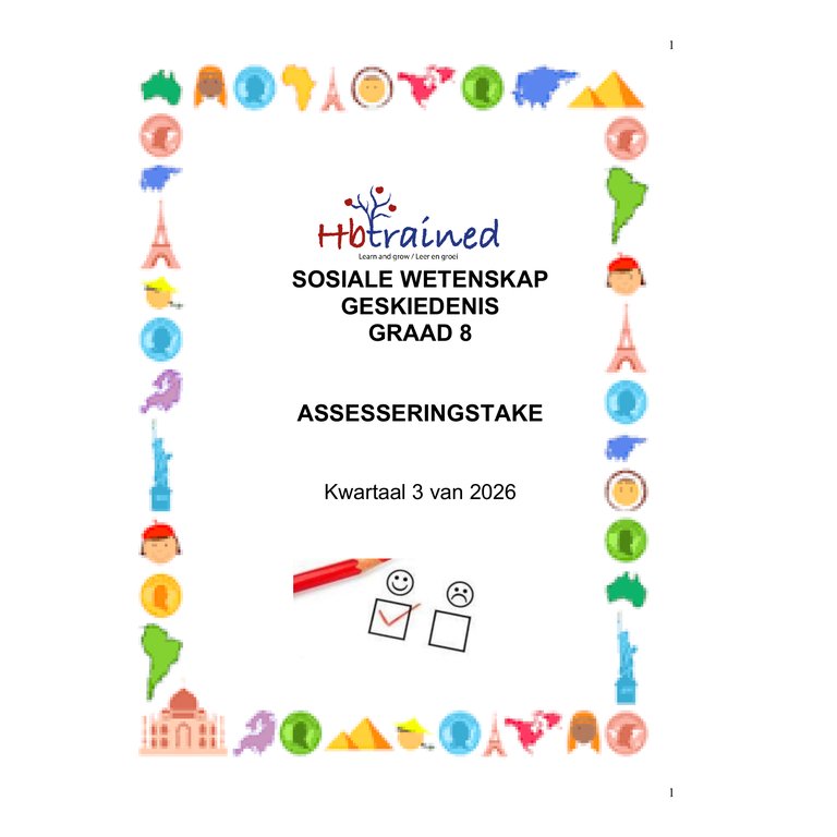 Sosiale Wetenskap Geskiedenis Gr. 8 Assesseringstaak 2026 Kwartaal 3