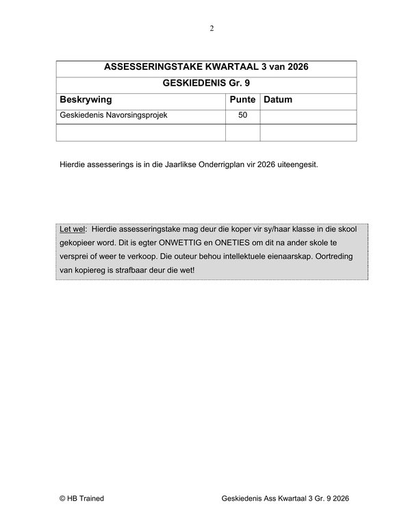 Sosiale Wetenskap Geskiedenis Gr. 9 Assesseringstaak 2026 Kwartaal 3 - Image 2