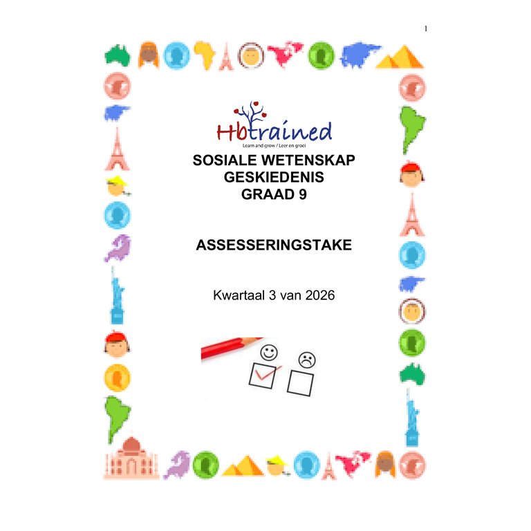 Sosiale Wetenskap Geskiedenis Gr. 9 Assesseringstaak 2026 Kwartaal 3