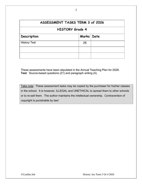 Social Sciences History Gr. 4 Assessment Task 2026 Term 3 - Image 2