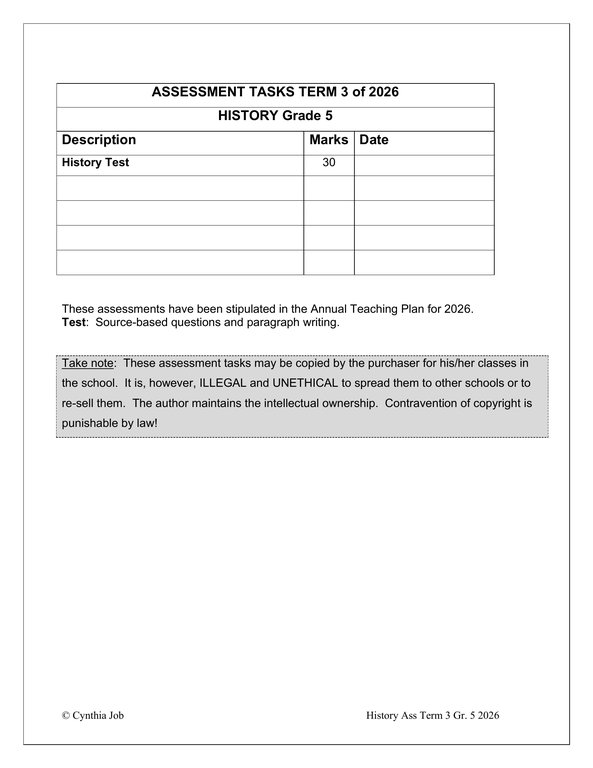 Social Sciences History Gr. 5 Assessment Task 2026 Term 3 - Image 2