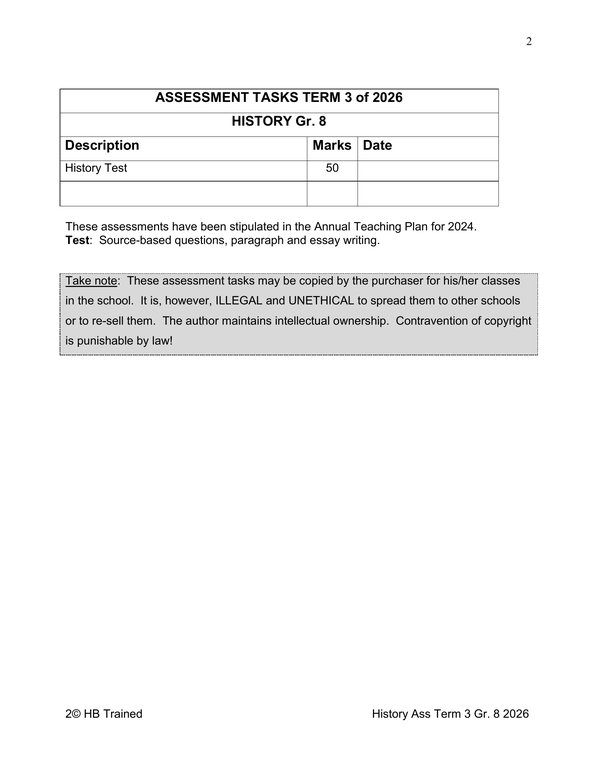 Social Sciences History Gr. 8 Assessment Task 2026 Term 3 - Image 2