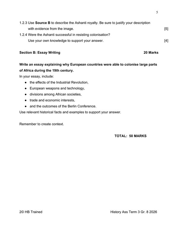 Social Sciences History Gr. 8 Assessment Task 2026 Term 3 - Image 3