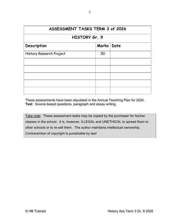 Social Sciences History Gr. 9 Assessment Task 2026 Term 3 - Image 2