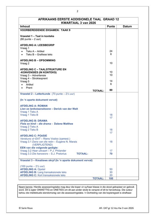 Afrikaans EAT Gr. 12 Assesseringstaak 2026 Kwartaal 3 Vraestel 1 - Image 2