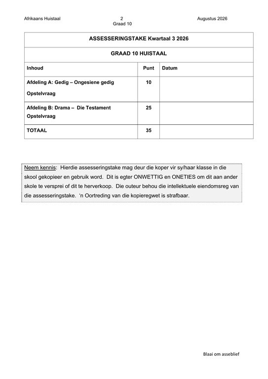 Afrikaans Huistaal Gr. 10 Assesseringstaak Kwartaal 3 Taak 8 - Image 2