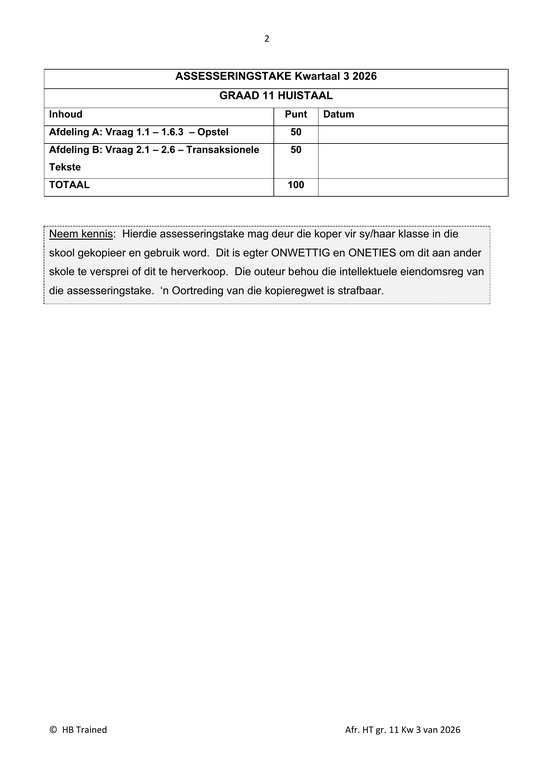 Afrikaans Huistaal Gr. 11 Assesseringstaak 2026 Kwartaal 3 Vraestel 3 - Image 2