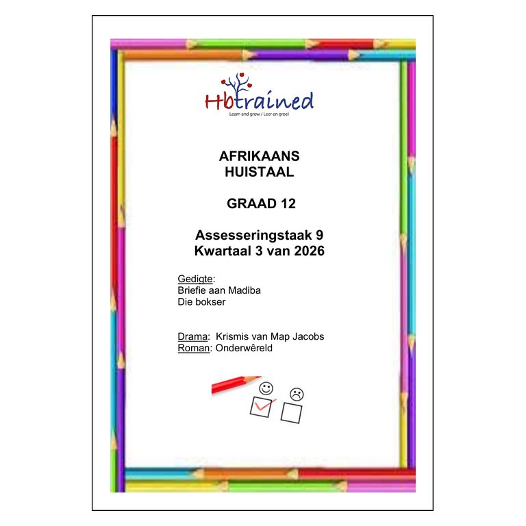 Afrikaans Huistaal Gr. 12 Assesseringstaak 2026 Kwartaal 3 Taak 9